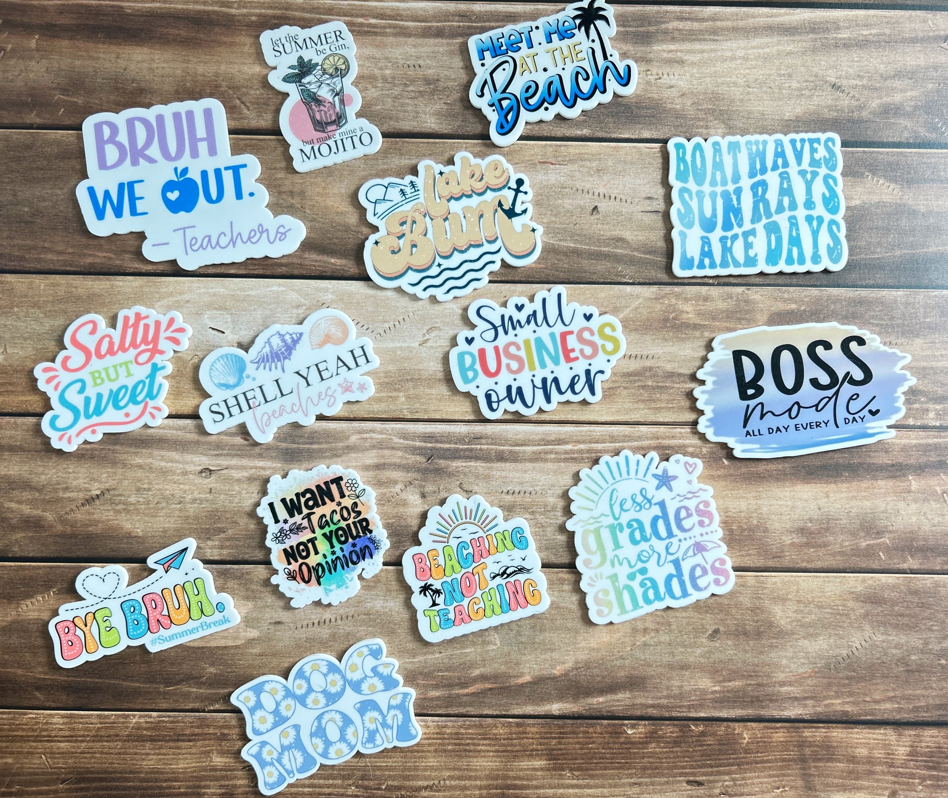 a bunch of stickers that are on a table