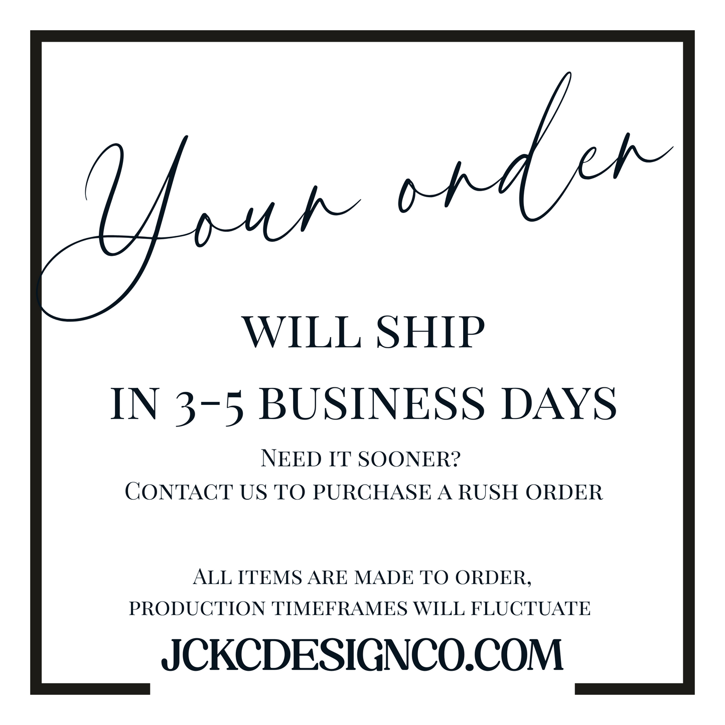 a black and white photo with the words, your order will ship in 3 -