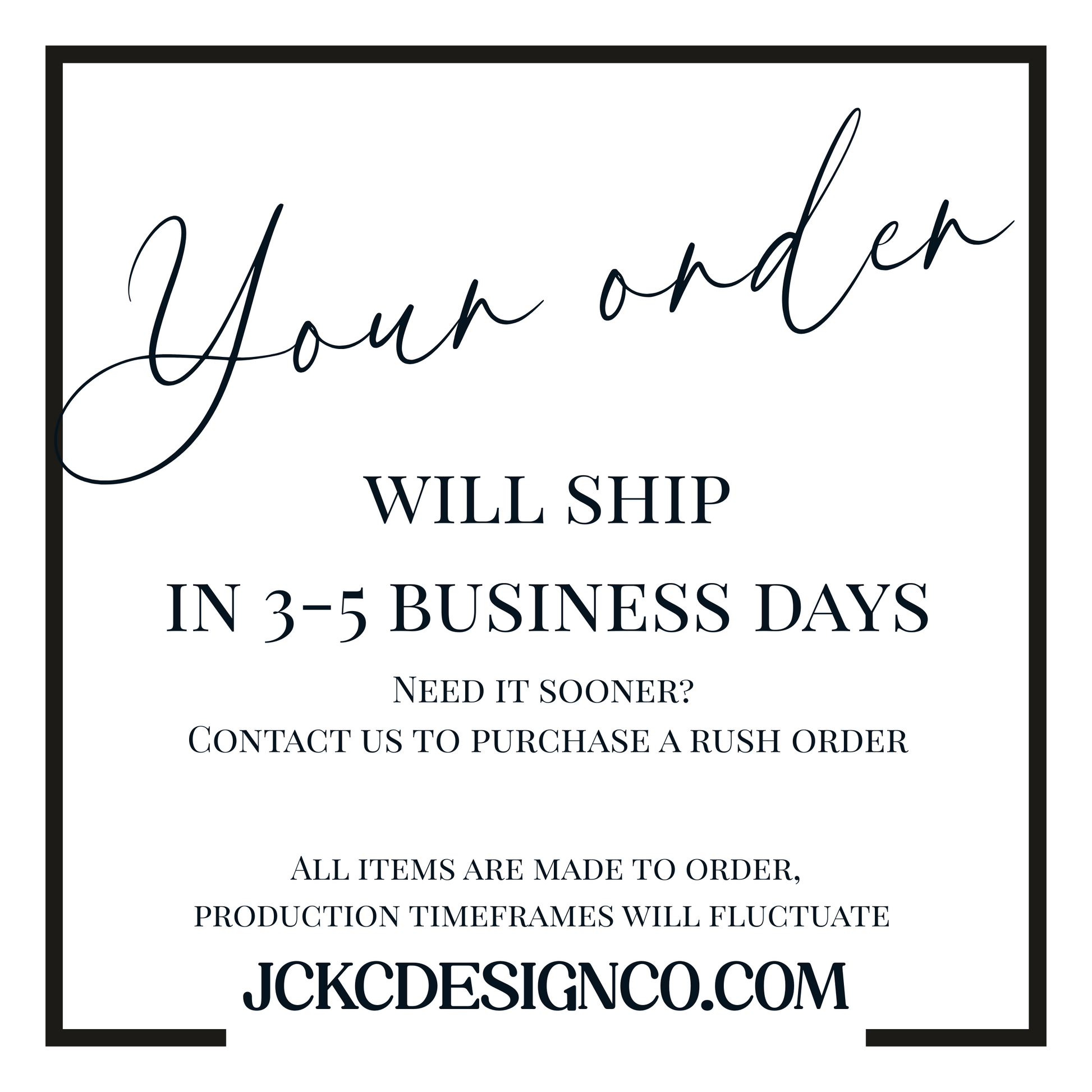 a black and white photo with the words, your order will ship in 3 -