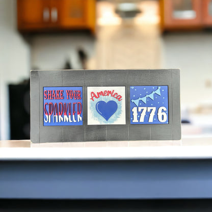 a picture of a kitchen counter with magnets on it