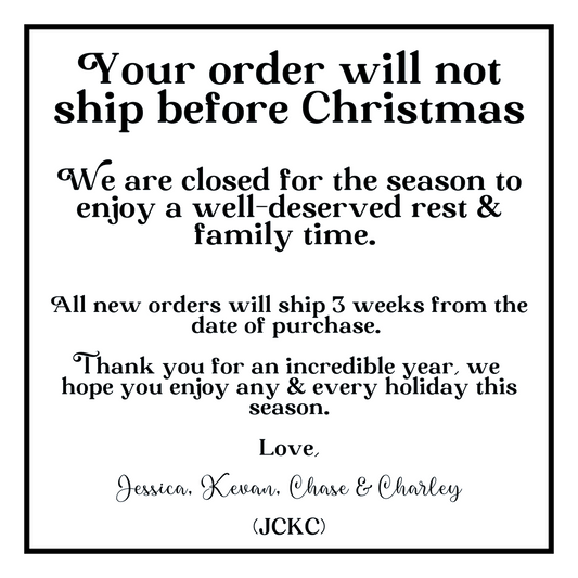 a black and white christmas card with the words, your order will not ship before