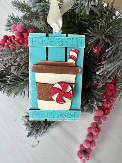 Coffee Gift Card Christmas Ornament – Hand Painted Laser Cut Holiday Tree Decoration