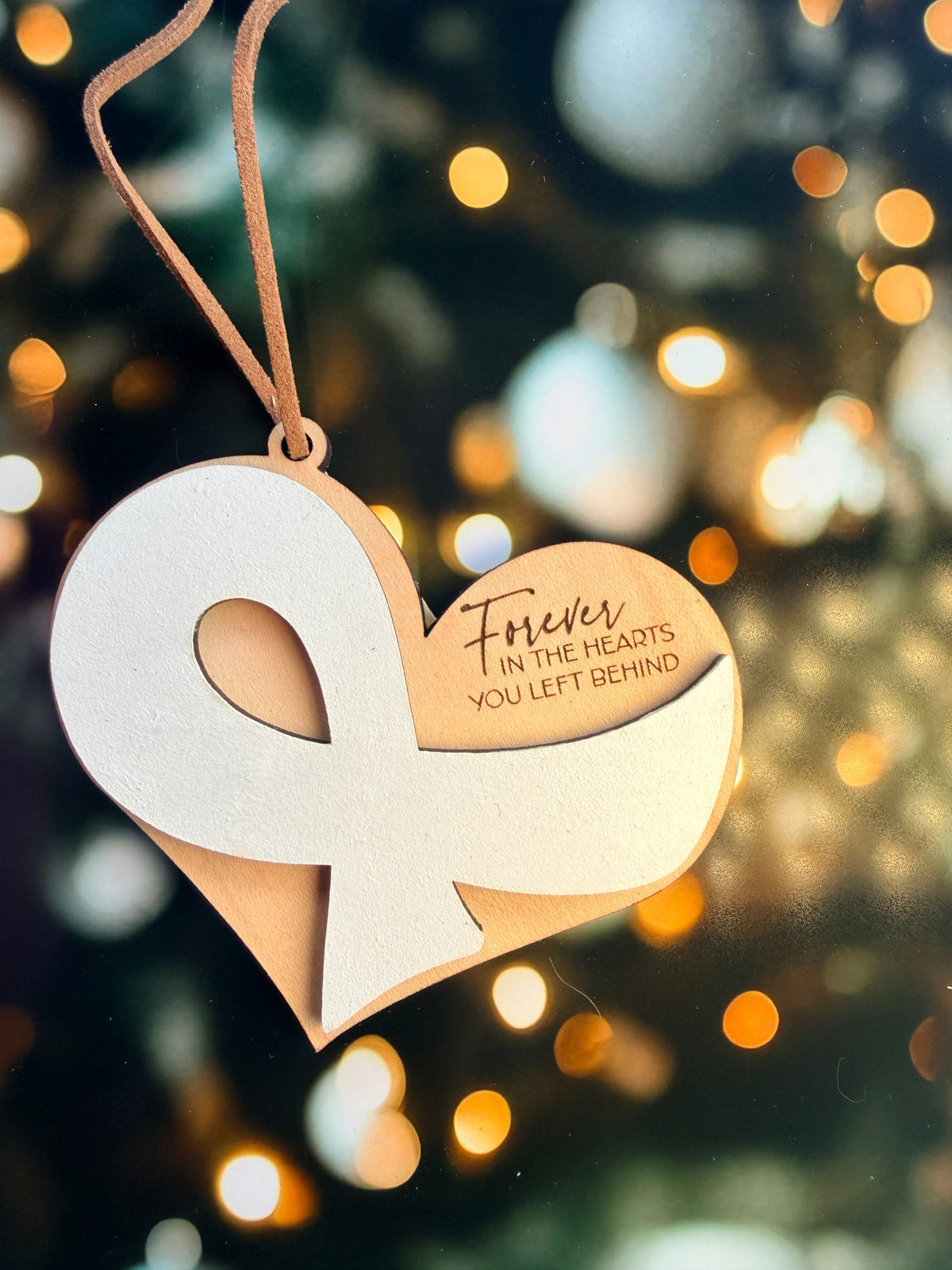 Forever in the Hearts (white ribbon) Christmas Ornament