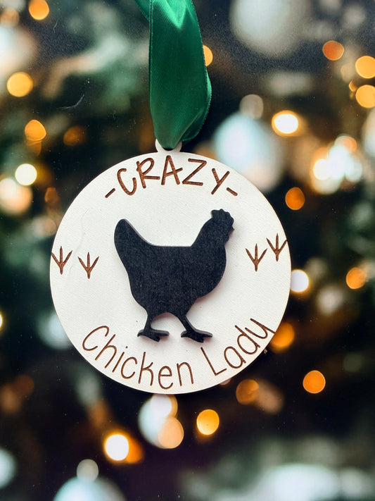 Crazy Chicken Lady Christmas Ornament