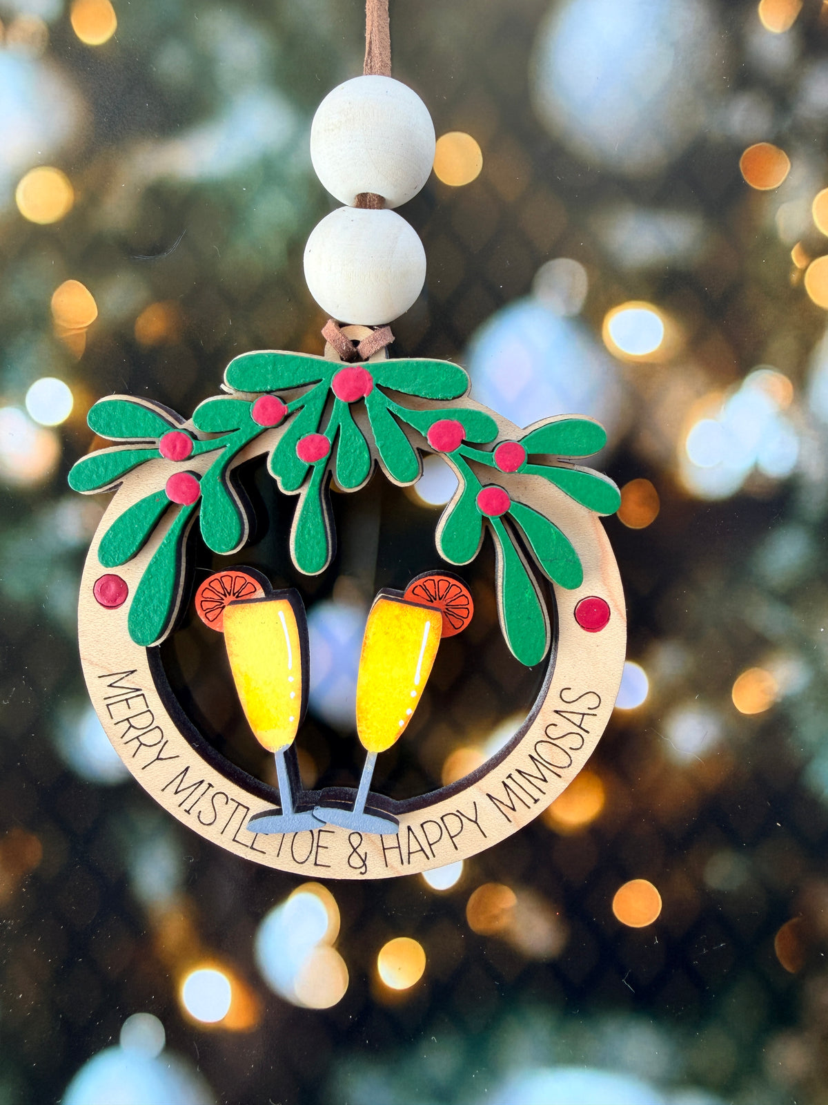 Merry Mistletoe & Happy Mimosas Christmas Ornament