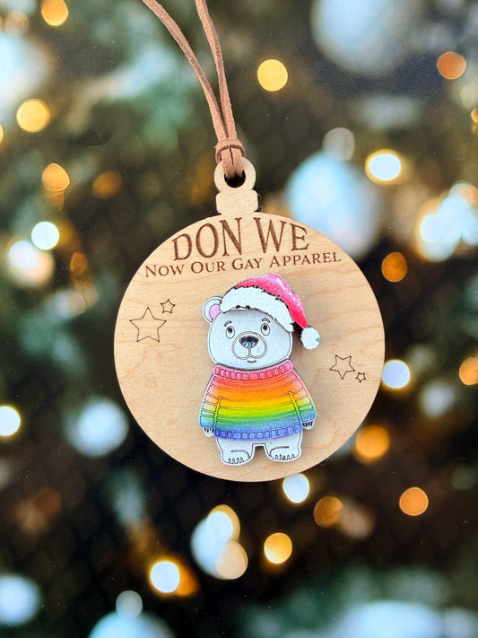 Don We Now Polar Bear Christmas Ornament