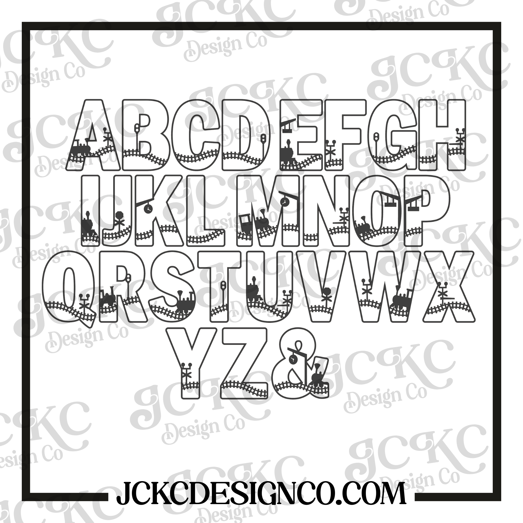 the letters of the alphabet, each one designed to resemble a train or locomotive, creating a unique and creative representation of the alphabet.