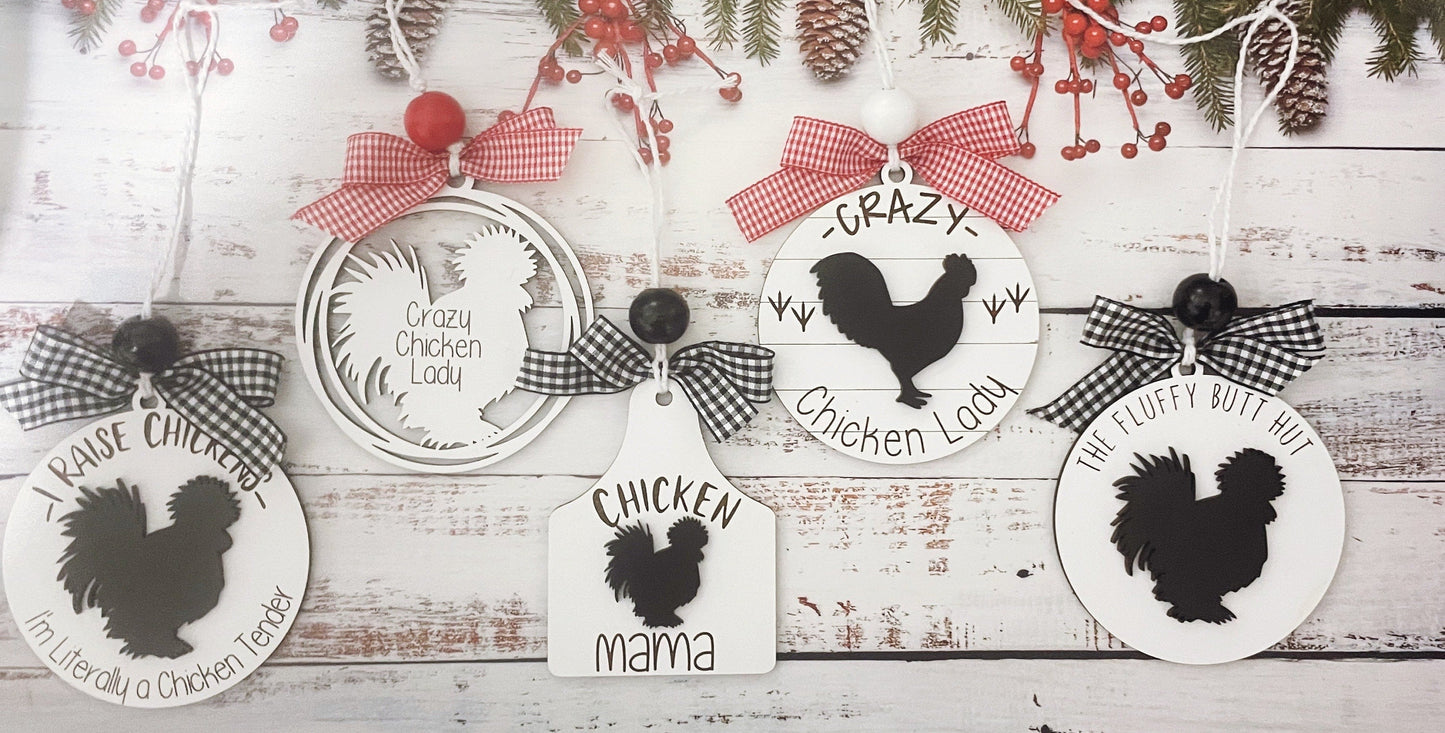 Chicken Christmas Ornament Set | Personalized Wooden Christmas Ornament Set