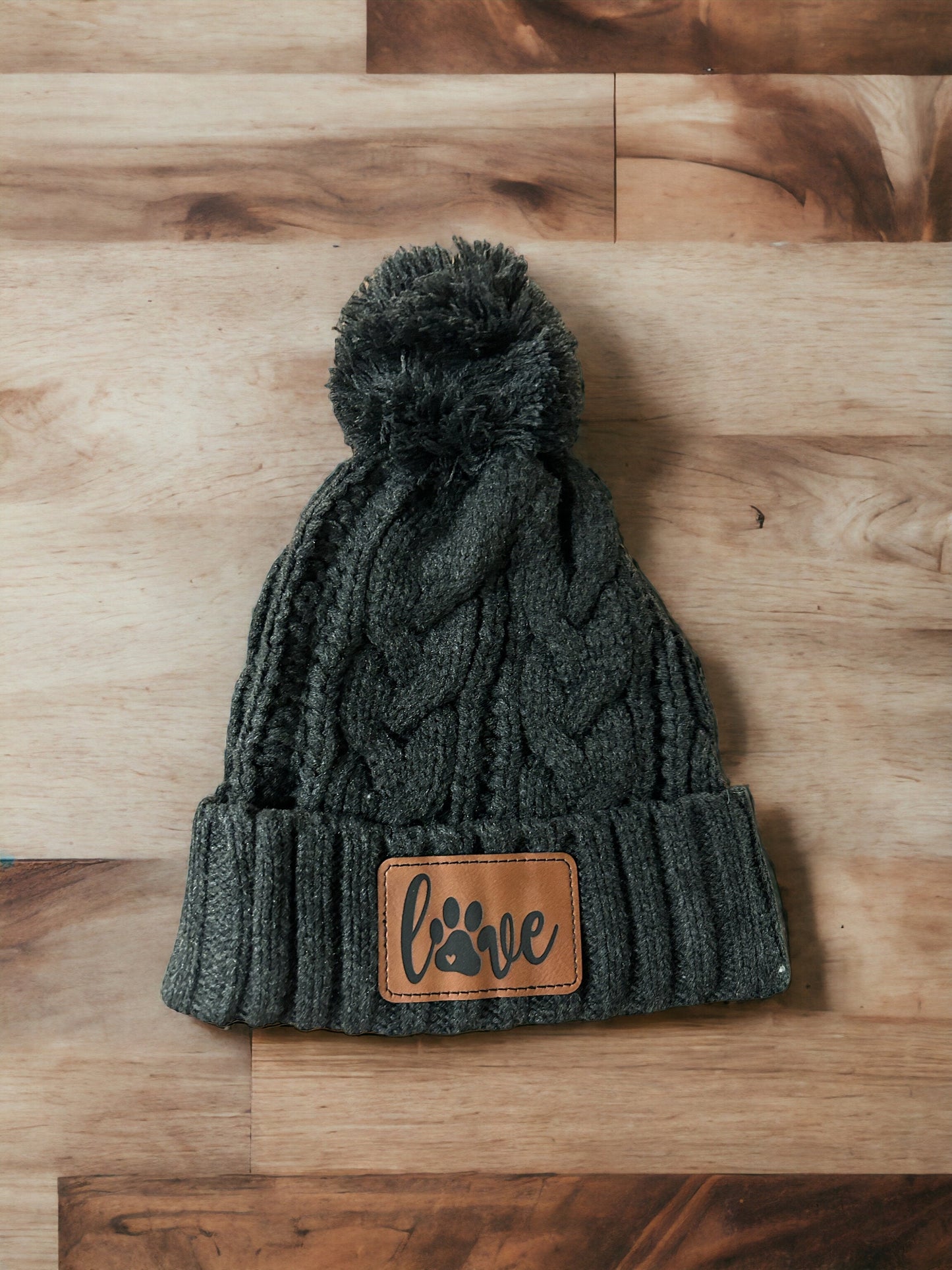 Dog Mom Winter Hat with Engraved Leather Patch