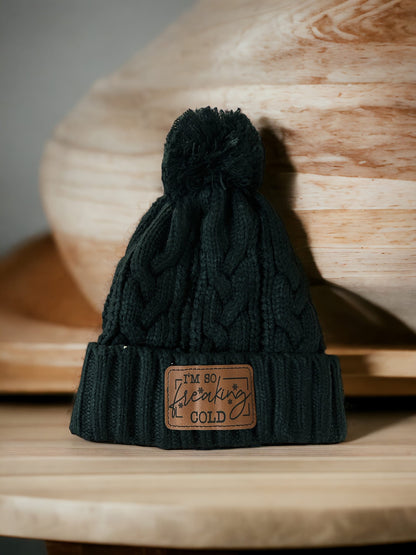 Funny Winter Hat with Engraved Leather Patch