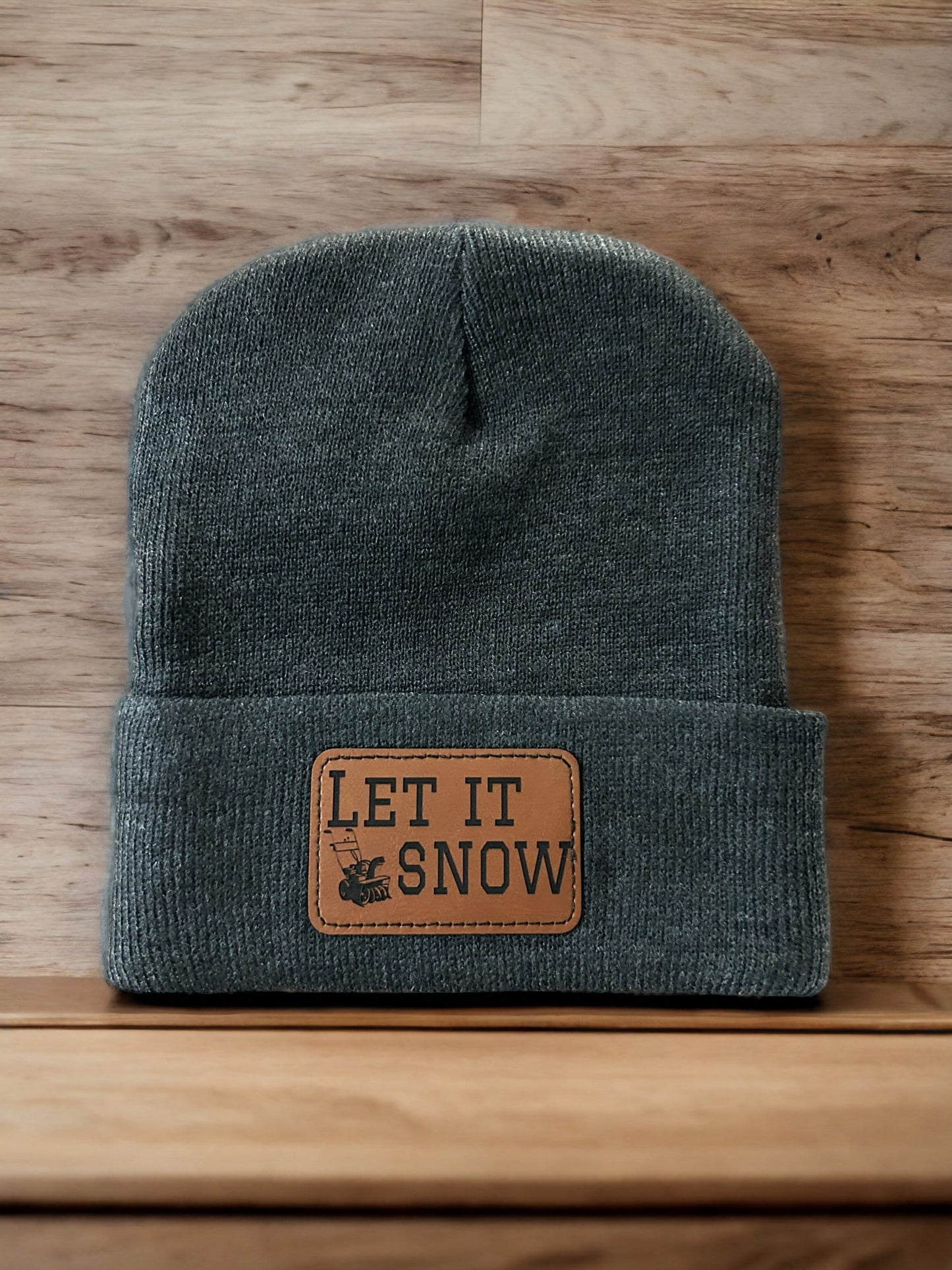 Mens Winter Hat with Engraved Leather Patch