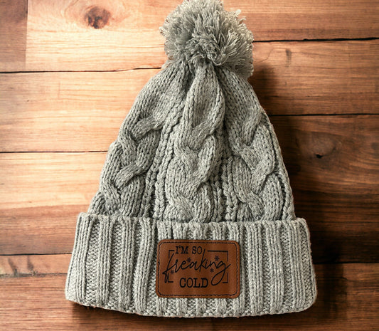 Funny Winter Hat with Engraved Leather Patch