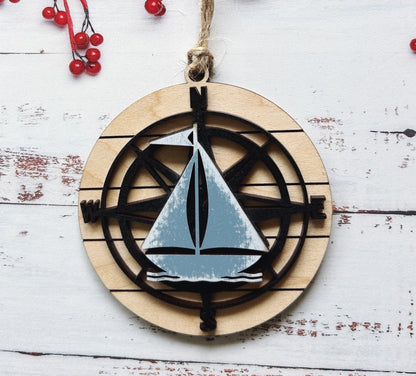 Sailboat Wooden Christmas Ornament