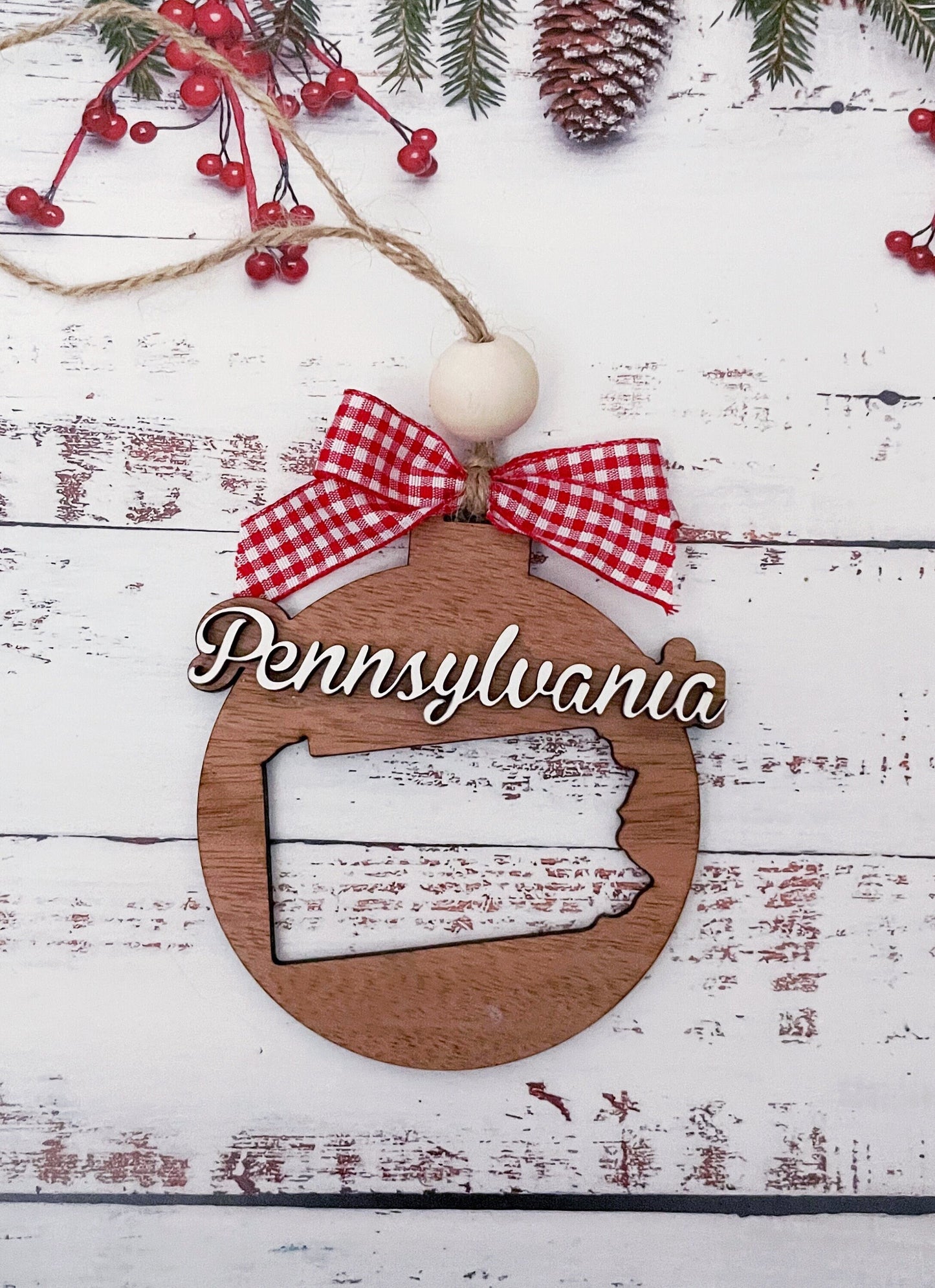 Pennsylvania Christmas Ornament | Handmade Wooden Ornament | Home State Ornament