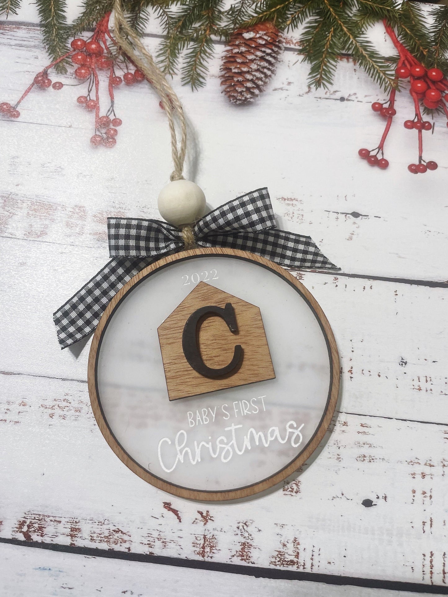 Baby's First Christmas Ornament 2023 | Personalized Wooden Christmas Ornament