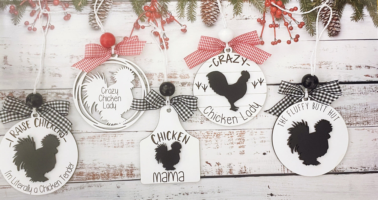 Chicken Christmas Ornament Set | Personalized Wooden Christmas Ornament Set