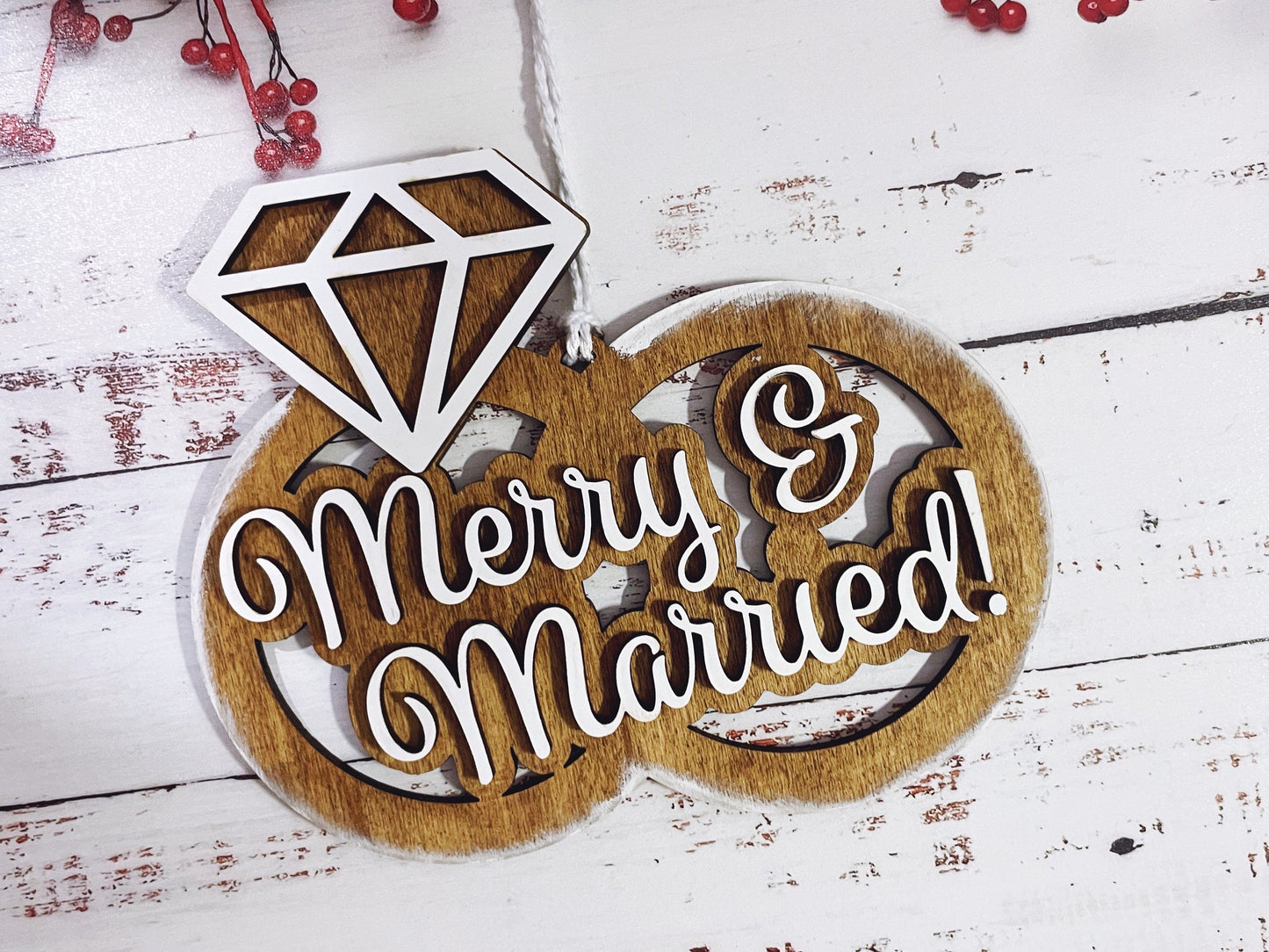 Merry and Married Wooden Ornament